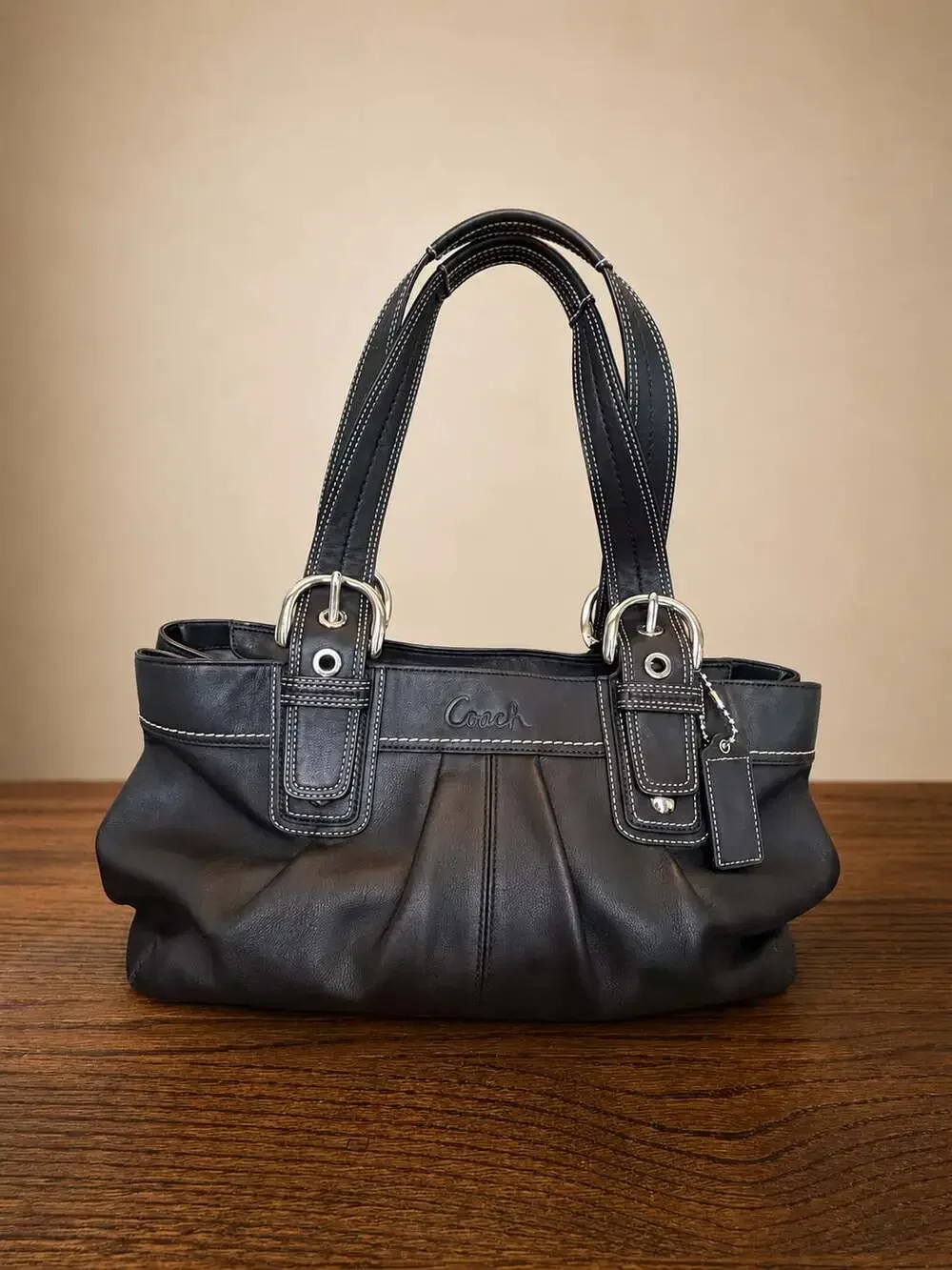 Vintage y2k Coach Soho Pleated black leather shoulder bag